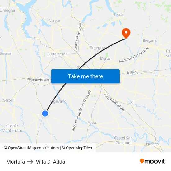 Mortara to Villa D' Adda map