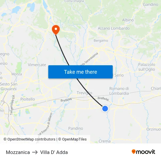 Mozzanica to Villa D' Adda map