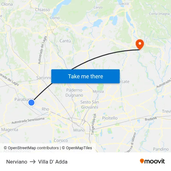 Nerviano to Villa D' Adda map