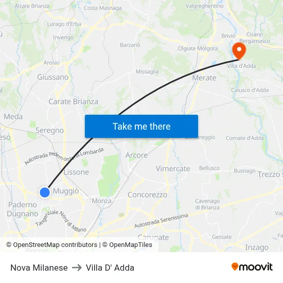 Nova Milanese to Villa D' Adda map