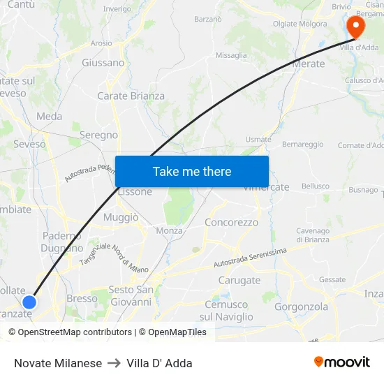 Novate Milanese to Villa D' Adda map