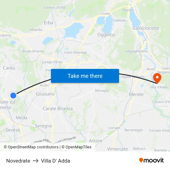 Novedrate to Villa D' Adda map