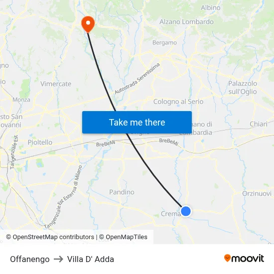 Offanengo to Villa D' Adda map