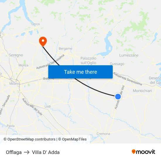Offlaga to Villa D' Adda map