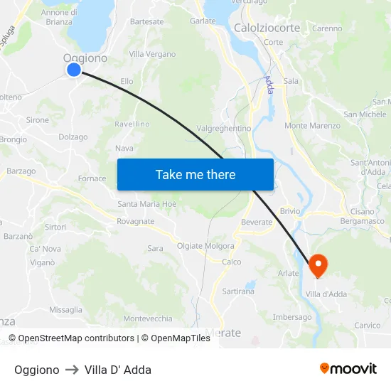 Oggiono to Villa D' Adda map