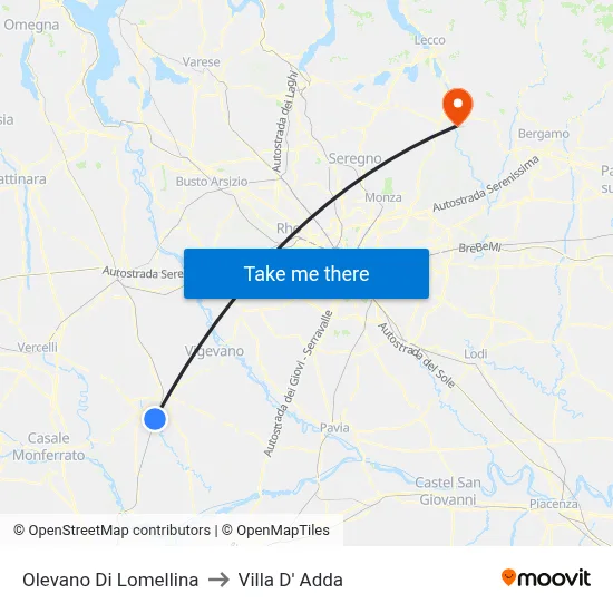 Olevano Di Lomellina to Villa D' Adda map