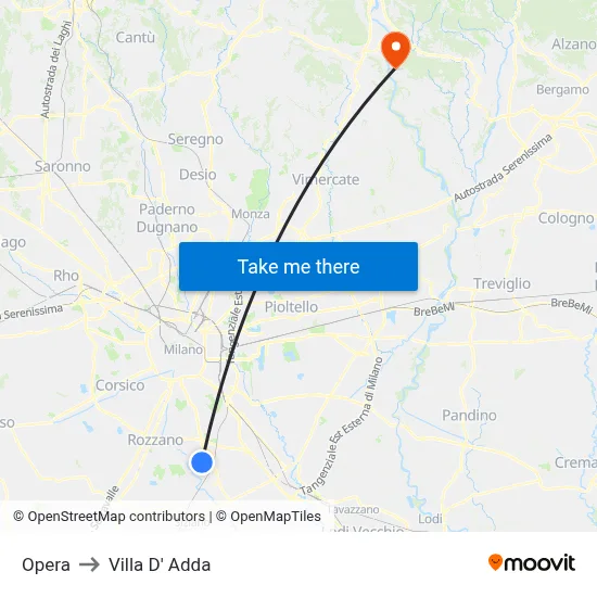Opera to Villa D' Adda map