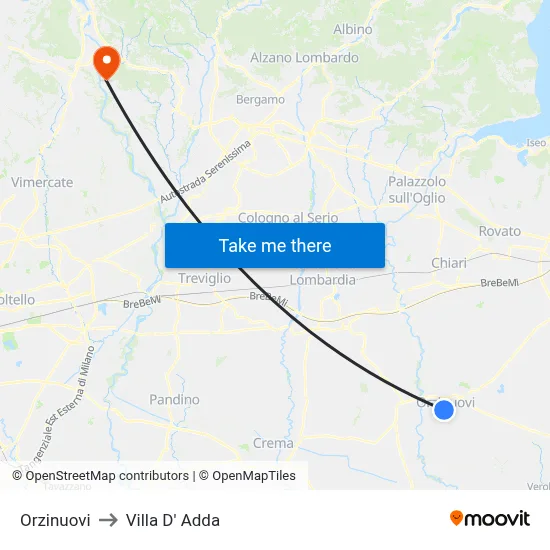 Orzinuovi to Villa D' Adda map