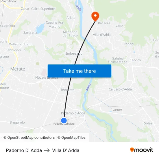 Paderno D'Adda to Villa D' Adda map