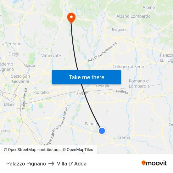 Palazzo Pignano to Villa D' Adda map