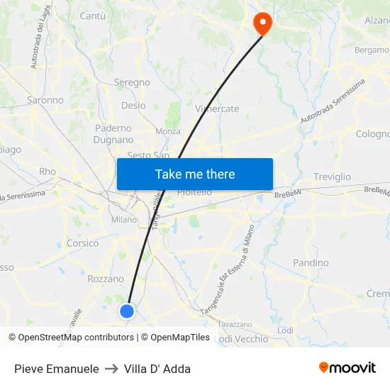 Pieve Emanuele to Villa D' Adda map