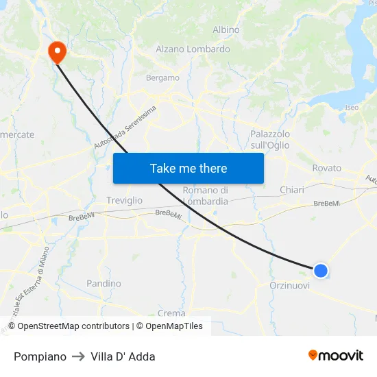 Pompiano to Villa D' Adda map