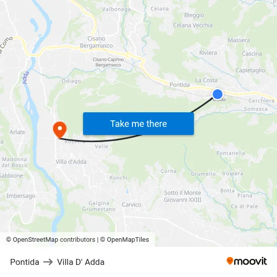 Pontida to Villa D' Adda map