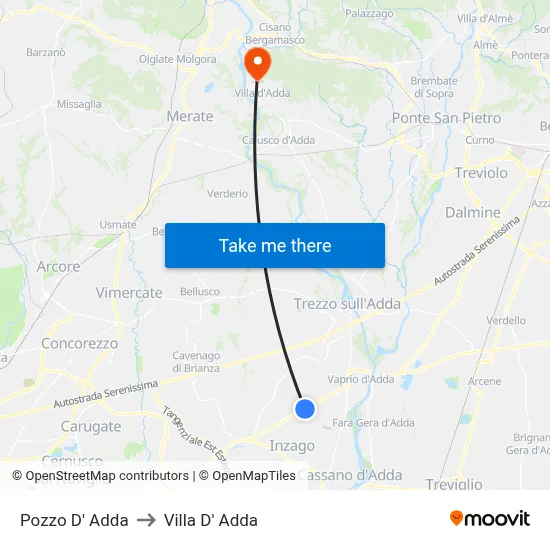 Pozzo D' Adda to Villa D' Adda map