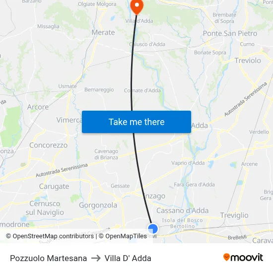 Pozzuolo Martesana to Villa D' Adda map