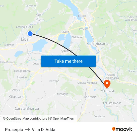 Proserpio to Villa D' Adda map