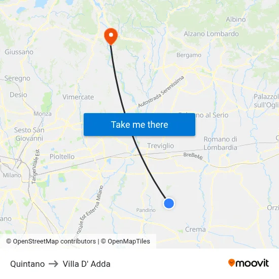 Quintano to Villa D' Adda map