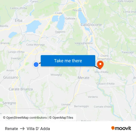 Renate to Villa D' Adda map