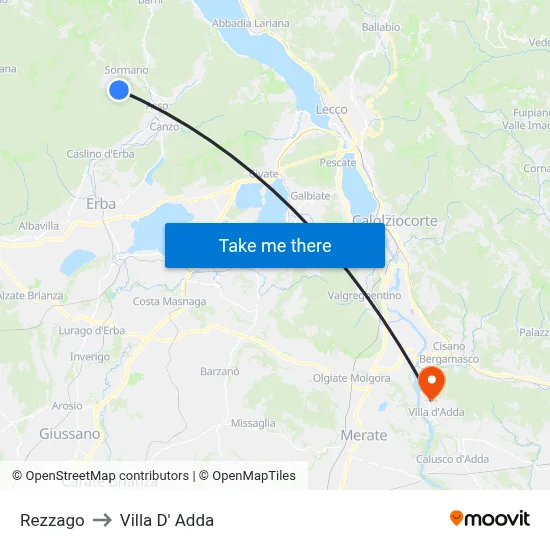 Rezzago to Villa D' Adda map