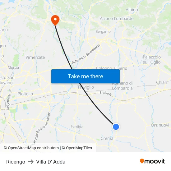 Ricengo to Villa D' Adda map