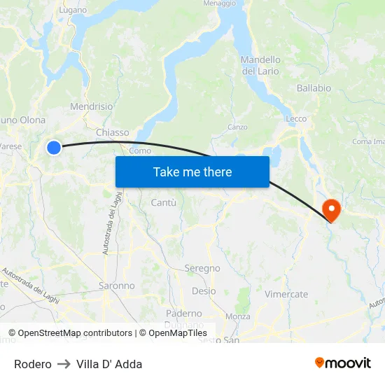Rodero to Villa D' Adda map
