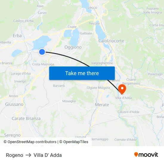 Rogeno to Villa D' Adda map