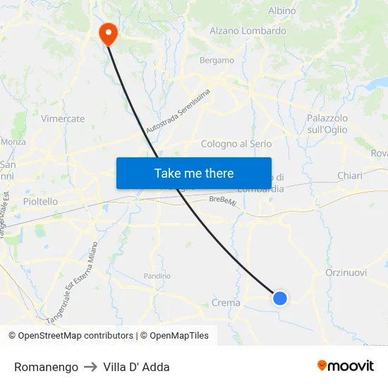 Romanengo to Villa D' Adda map