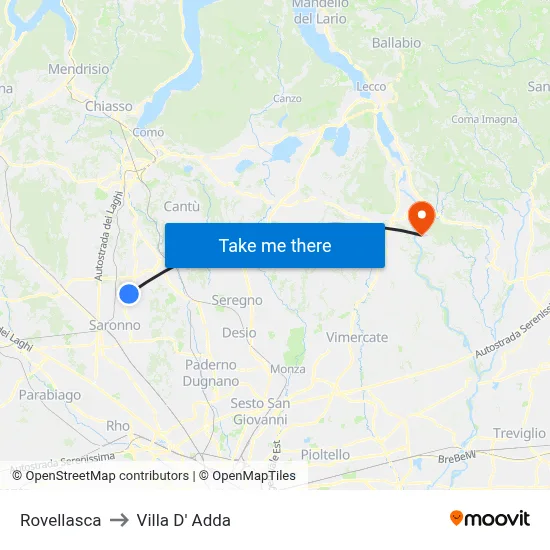Rovellasca to Villa D' Adda map