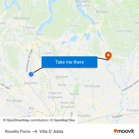 Rovello Porro to Villa D' Adda map