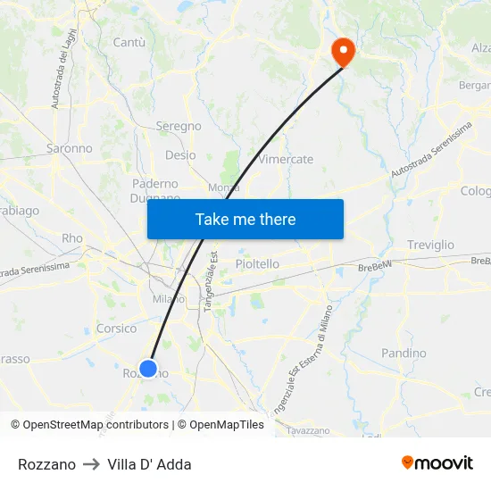 Rozzano to Villa D' Adda map