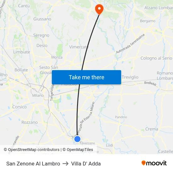 San Zenone Al Lambro to Villa D' Adda map