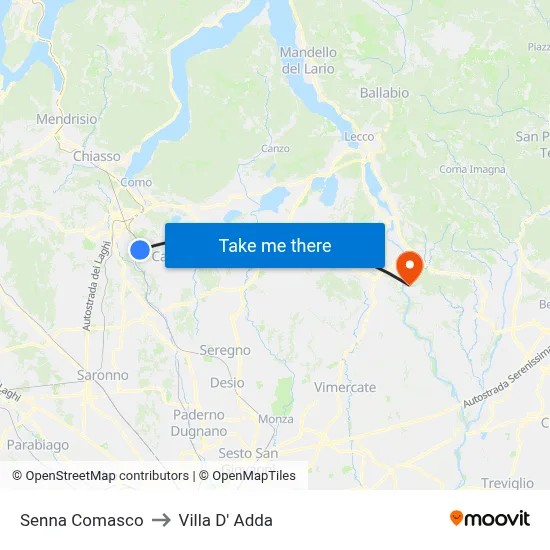 Senna Comasco to Villa D' Adda map
