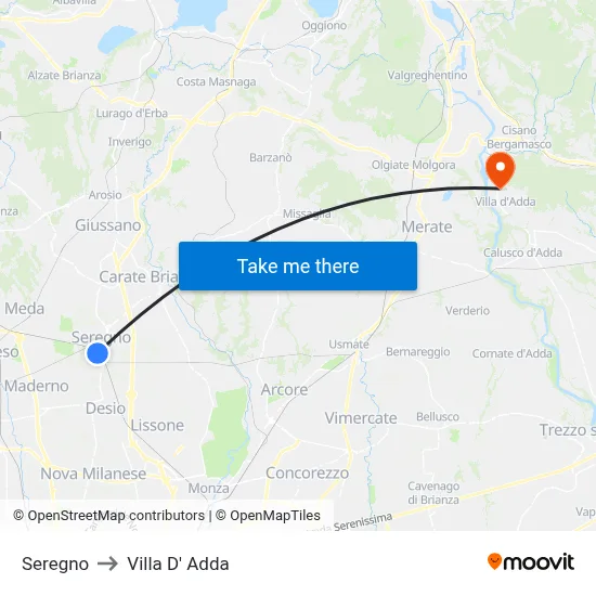 Seregno to Villa D' Adda map