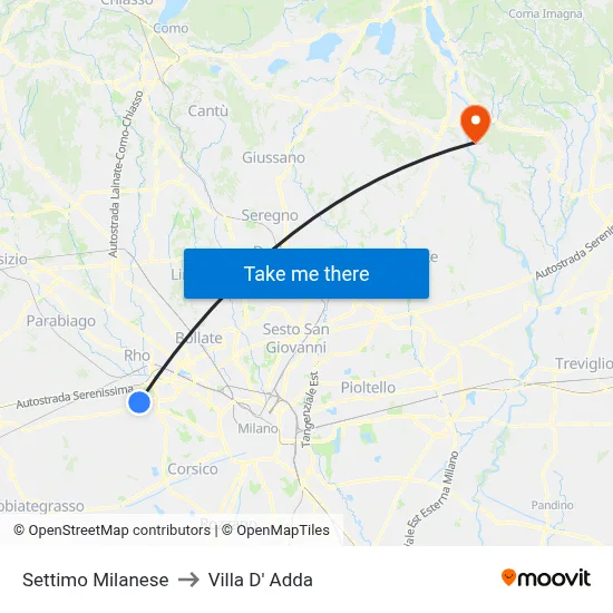 Settimo Milanese to Villa D' Adda map