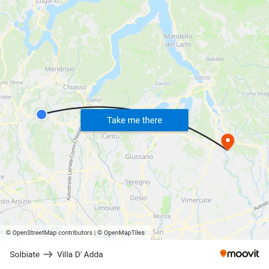 Solbiate to Villa D' Adda map