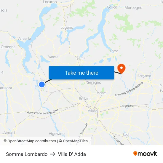 Somma Lombardo to Villa D' Adda map