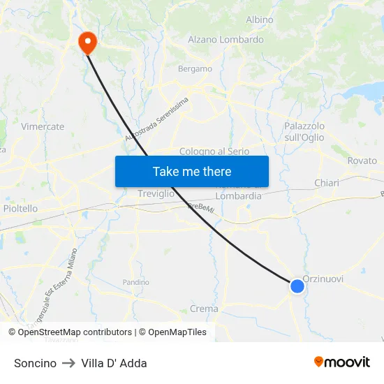 Soncino to Villa D' Adda map