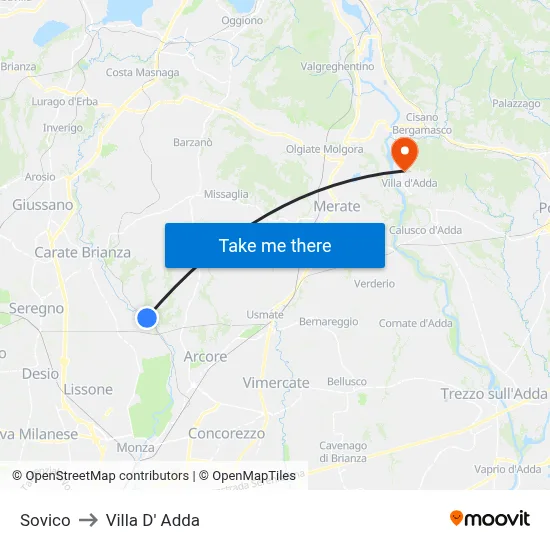 Sovico to Villa D' Adda map