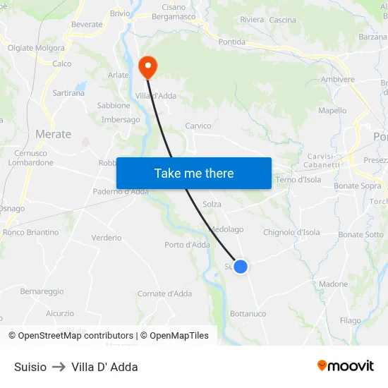 Suisio to Villa D' Adda map