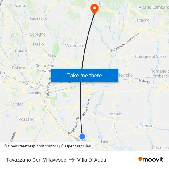 Tavazzano Con Villavesco to Villa D' Adda map