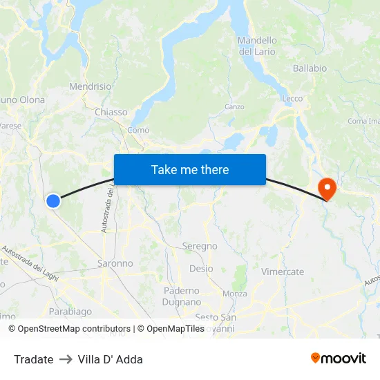 Tradate to Villa D' Adda map