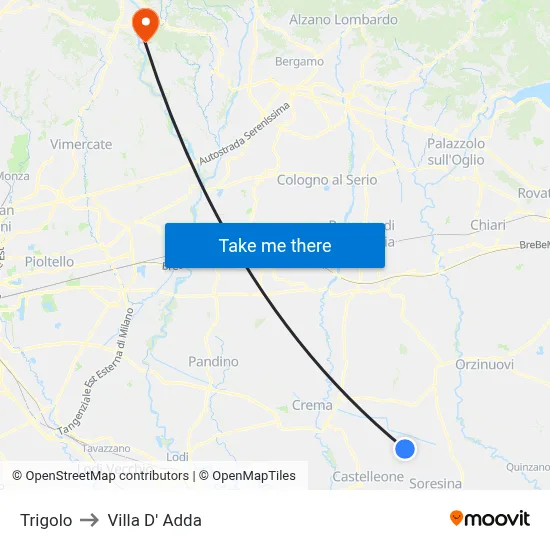 Trigolo to Villa D' Adda map