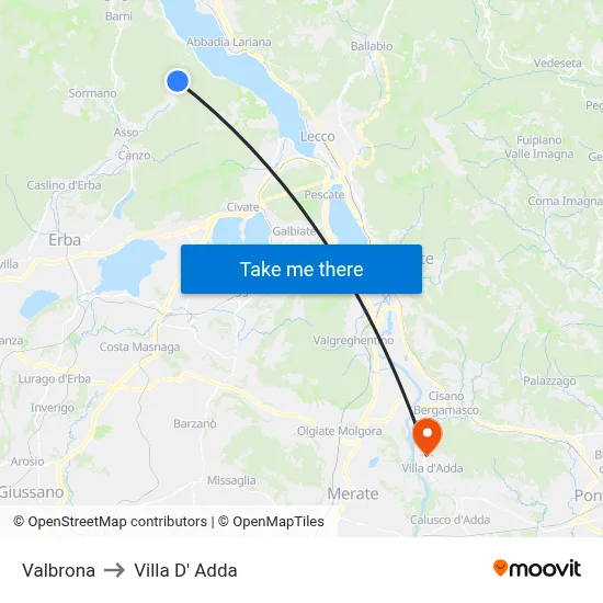 Valbrona to Villa D' Adda map