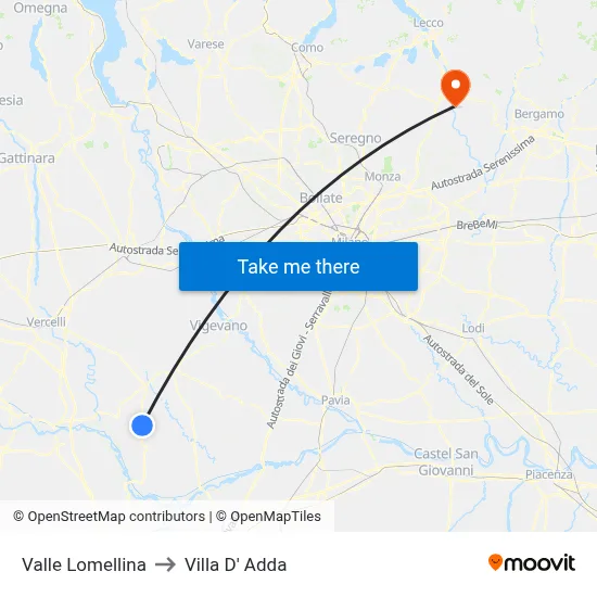 Valle Lomellina to Villa D' Adda map