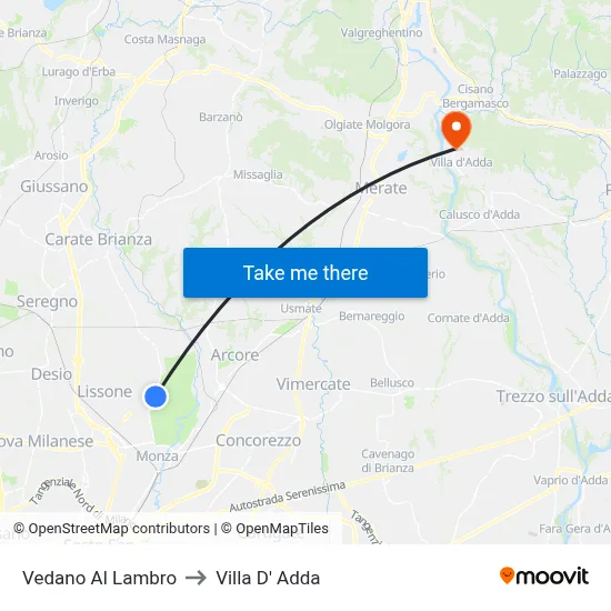 Vedano Al Lambro to Villa D' Adda map