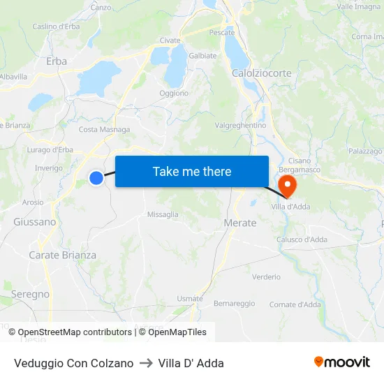 Veduggio con Colzano to Villa D' Adda map