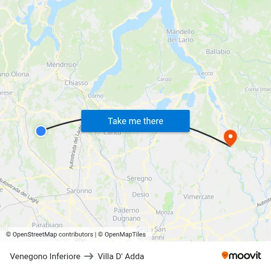 Venegono Inferiore to Villa D' Adda map