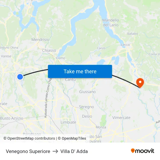 Venegono Superiore to Villa D' Adda map