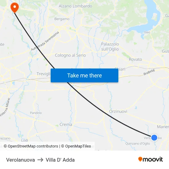 Verolanuova to Villa D' Adda map