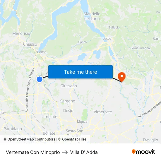 Vertemate Con Minoprio to Villa D' Adda map